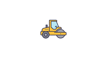 Naklejka premium Yellow road roller icon with blue tinted windows and steering wheel isolated on white background