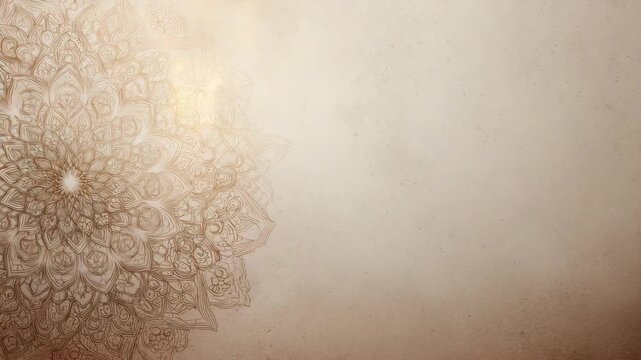 Intricate mandala design on textured beige background with subtle details.