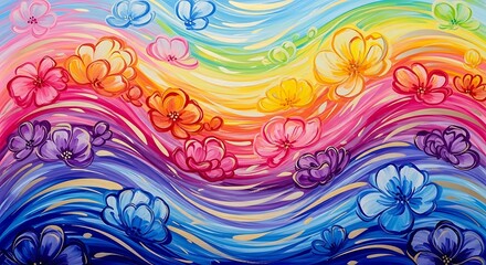 Vibrant Floral Cascade a Colorful and Energetic Painted Blooming Design