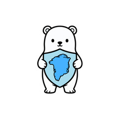 Polar bear mascot holding shield with greenland map