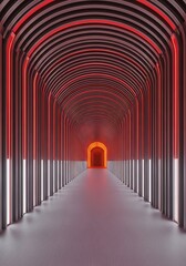 Fototapeta premium Illuminated architectural corridor with glowing doorway at the end