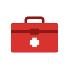 Obraz premium Red first aid kit box for emergency medical equipment and safety
