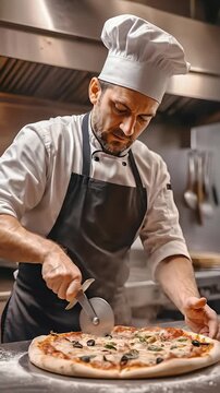 Behind the Scenes at a Pizzeria: A Male Cook at Work in a Commercial Kitchen. Behind the Scenes at a Pizzeria: A Male Cook at Work in a Commercial Kitchen.