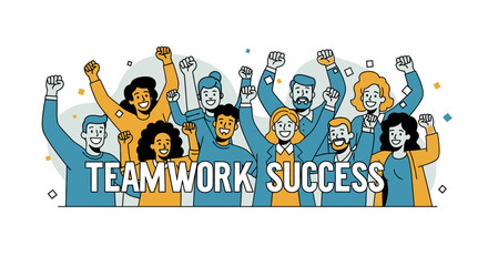 Fototapeta premium Diverse Group Celebrating Teamwork Success Together.