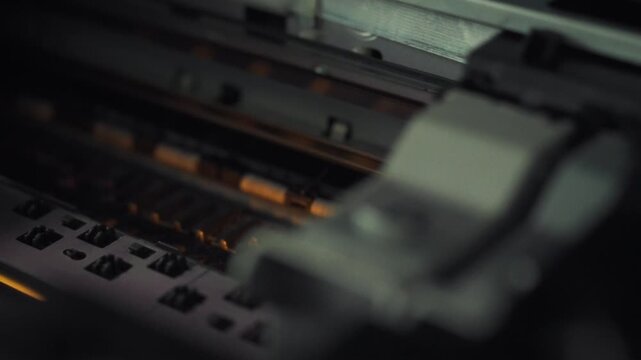 Ink-filled cartridges are inserted into a printer, enabling a precise printing mechanism to transfer information onto individual sheets of paper, illustrating the printing process