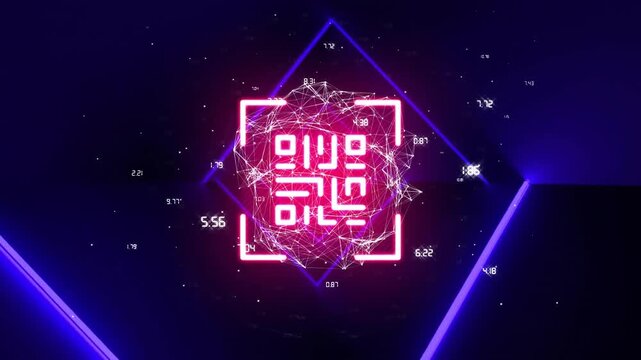 Animation of network of connections with icons over qr code