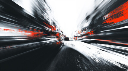 赤とモノトーンの都市スピードグリッチ背景	
