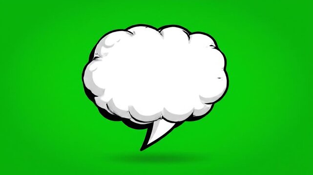 White speech bubble with black outline and shadow, against a vibrant green background