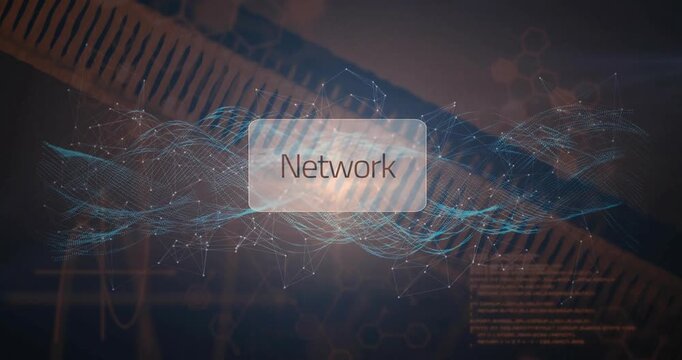 Transparent rectangle featuring Network label floating over glowing blue node mesh patterns