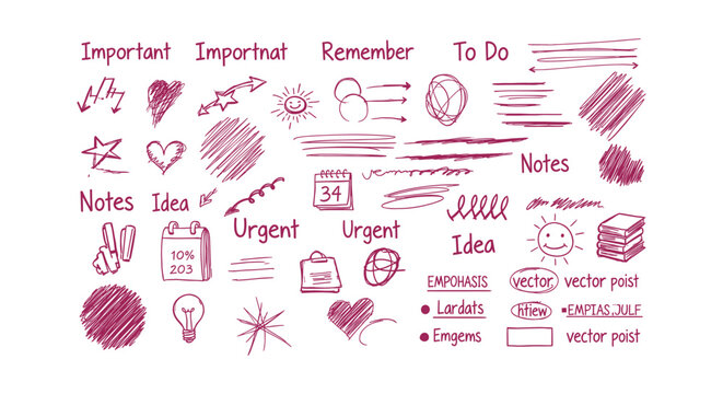 Handwritten Notes and To-Do Lists with Doodles and Reminders in Red Ink