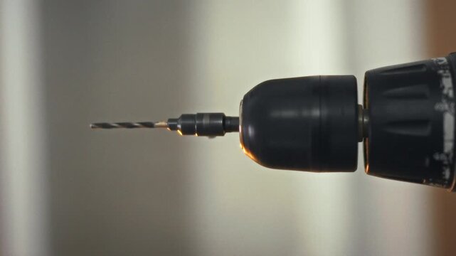 An electric drill efficiently rotates spindle with drill bit, demonstrating engineering technology for precision drilling in various materials, facilitating the creation of complex machines and robots