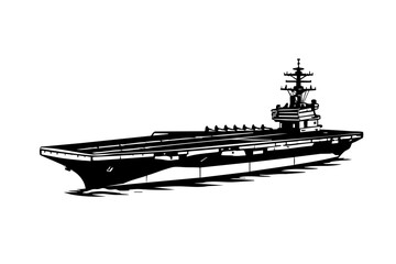 Minimal icon-style silhouette of an aircraft carrier with clear deck outline and island structure