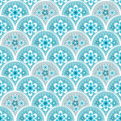 Blue and White Floral Scallop Seamless Pattern