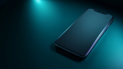 Modern Smartphone Mockup with Blank Screen and Glowing Edge Light on Dark Background, Ideal for Mobile App Presentation, UI Design, Tech Advertising and Product Branding