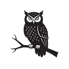 Obraz premium Detailed owl silhouette perched on branch isolated on white background