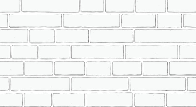Brick wall pattern, hand-drawn texture, masonry layout, construction sketch, staggered bricks, architectural design, seamless background, flat vector illustration