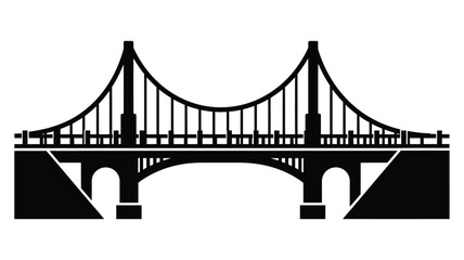 a striking black and white illustration depicting a suspension bridge silhouette © PAKE