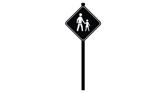 diamond shaped pedestrian crossing sign with a parent and child silhouette