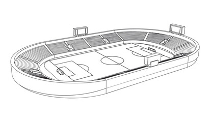 Line art stadium with soccer field and seating arena sports © AshrafStore