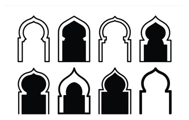 Obraz premium Collection of Islamic Archway Silhouettes in Black and White