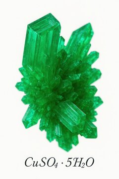 Copper sulfate pentahydrate crystal cluster on white background