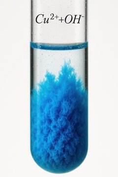 Chemical reaction between copper ions and hydroxide ions in aqueous solution