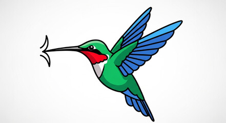 Obraz premium Hummingbird with long beak in flight eating nectar.