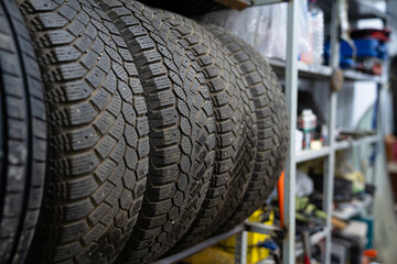 A set of winter tires in the garage