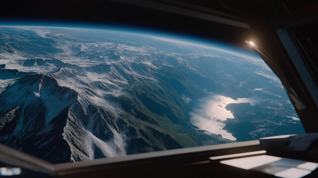 The scene from the spaceship highlights an astronaut's moment of reflection as they look out at Earth&rsquo;s vast beauty, showcasing the delicate balance of nature and civilization observable from the