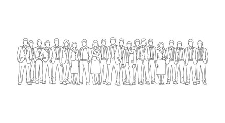 Naklejka premium business professionals a diverse team in line art standing symbolizing corporate leadership teamwork and successful modern collaboration.