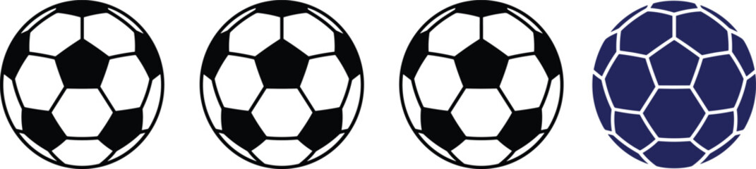 Fototapeta premium Soccer Ball Icons Set Black Silhouette Football Symbol Classic Pattern Sport Game Vector Isolated Graphic Collection Design