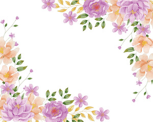 Purple Lotus and Wild Flower Watercolor Border