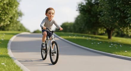 oy riding a bicycle on the park path