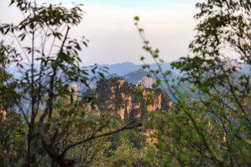 Zhangjiajie national forest park. A mountain range with a forest in the background
