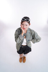 Frustration: A stylish person looks up, their face etched with frustration and a hint of disbelief, creating a portrait of internal conflict.