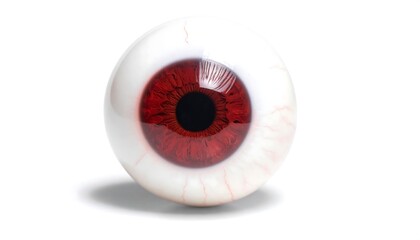 Realistic Red Eyeball Isolated on White Background.