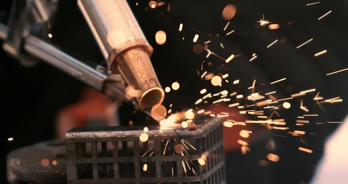 Laser welding machine. Shot on super slow motion camera 1000 fps. Laser welding is shown in close-up
