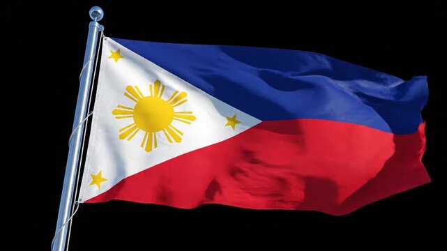 Philippine flag waving against black background illustrating freedom and independence