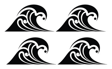 Fototapeta premium Four stylized black wave illustrations on a white background
