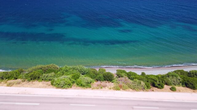 Aerial View of Scenic Coastal Road on Samothrace Island Greece
