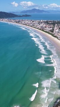 Mariscal Beach At Bombinhas In Santa Catarina Brazil. Beach Skyline. Nature Landscape. Summer Travel. Mariscal Beach At Bombinhas In Santa Catarina Brazil. Tropical Scenery.