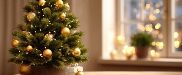 Obraz premium Festive new year decor and lights create joyful holiday moments inside and out