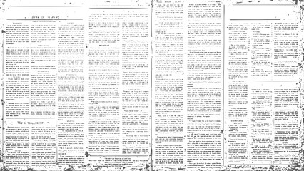 Detailed Vintage Newspaper Texture with Dense Faded Text, Distressed Edges and Retro Abstract Background Overlay.