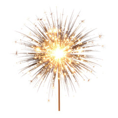 Obraz premium Golden Sparkler Burst: Celebration, Fireworks, Joyful Moment, Festive Lighting, New Year's Eve, Party, Holiday, Bright Sparkles, Isolated on White