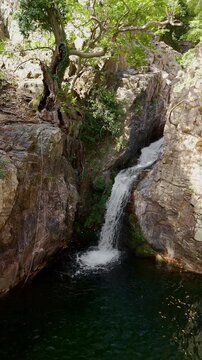 Aerial View of Fonias Waterfalls and Vathres on Mount Saos Samothraki