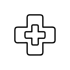 Obraz premium Simple medical cross symbol in minimalist black line design 