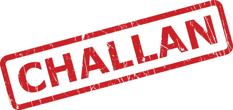 A red distressed rectangular rubber stamp with the word CHALLAN prominently displayed on a plain white background