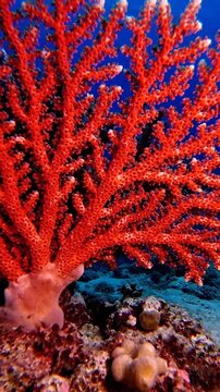 Exquisite Red Coral Thriving In A Pristine Underwater Ocean Habitat Alive