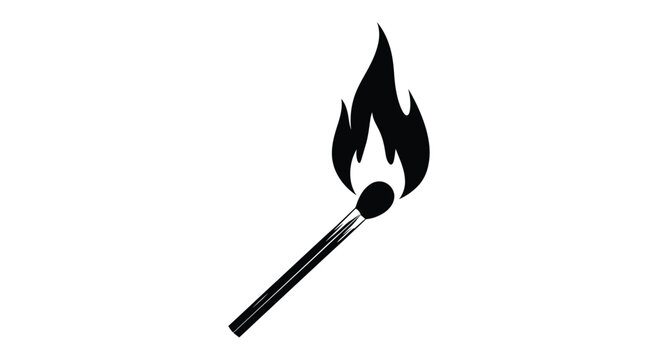 Burning match with a dramatic black shape silhouette