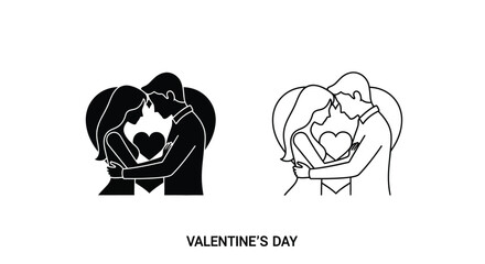 Couple embracing with a heart minimalist valentine s day illustration silhouette
